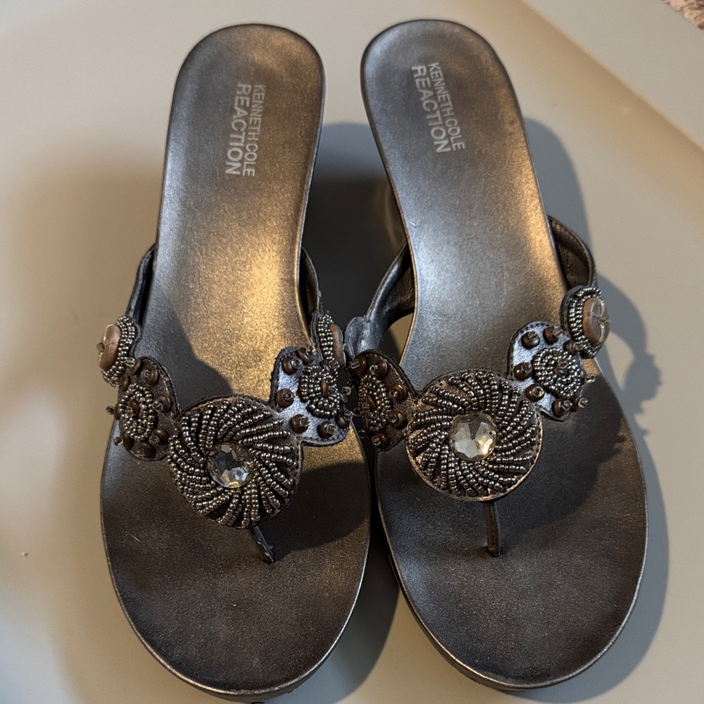 Kenneth Cole Reaction Metallic Sandals with Embellishments
